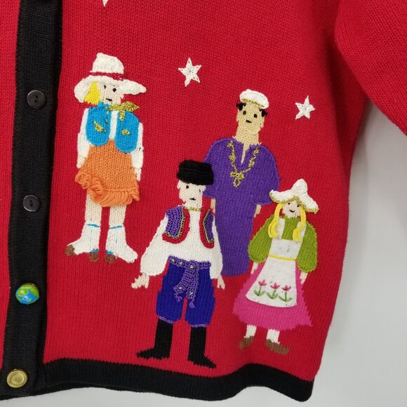 Vintage Storybook Knits World Unity and Peace Diversity Sweater 2X Red Artsy - Picture 6 of 13